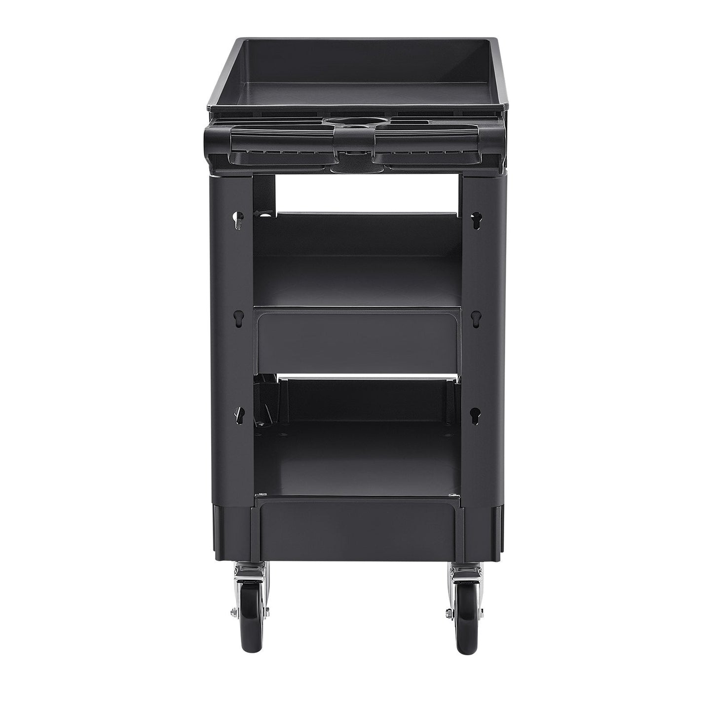 Utility Service Cart, 550 LBS Laod Capacity, 3 Shelf Heavy Duty Plastic Rolling Utility Cart with 360° Swivel Wheels (2 with Brakes), Ergonomic Storage Handle for Warehouse/Garage/Cleaning