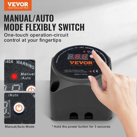 Dual Battery Isolator Kit, 140Amp, Manual and Auto Modes VSR Voltage Sensitive Relay with LCD Screen, Smart Battery Isolator for ATV UTV RV Camper Off-Road Vehicle Caravan Truck Boat Yacht.
