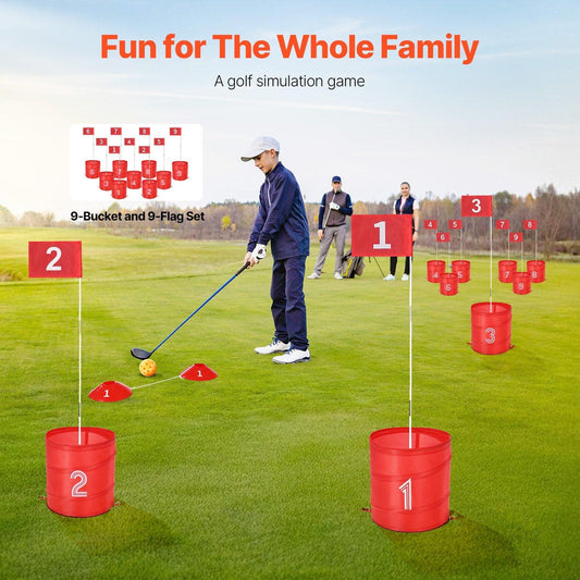 Backyard Golf Game 9 Hole Portable Bucket Golf Game for Kids and Adults.