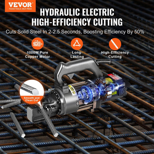Electric Hydraulic Rebar Cutter, 1000W Portable Rebar Cutter, Cutting up to 5/8 Inch (4-16mm) #5 Rebar within 2 Seconds, High Power Steel Rebar Cutter with Oil Can Rich Accessories,Black RC-16.