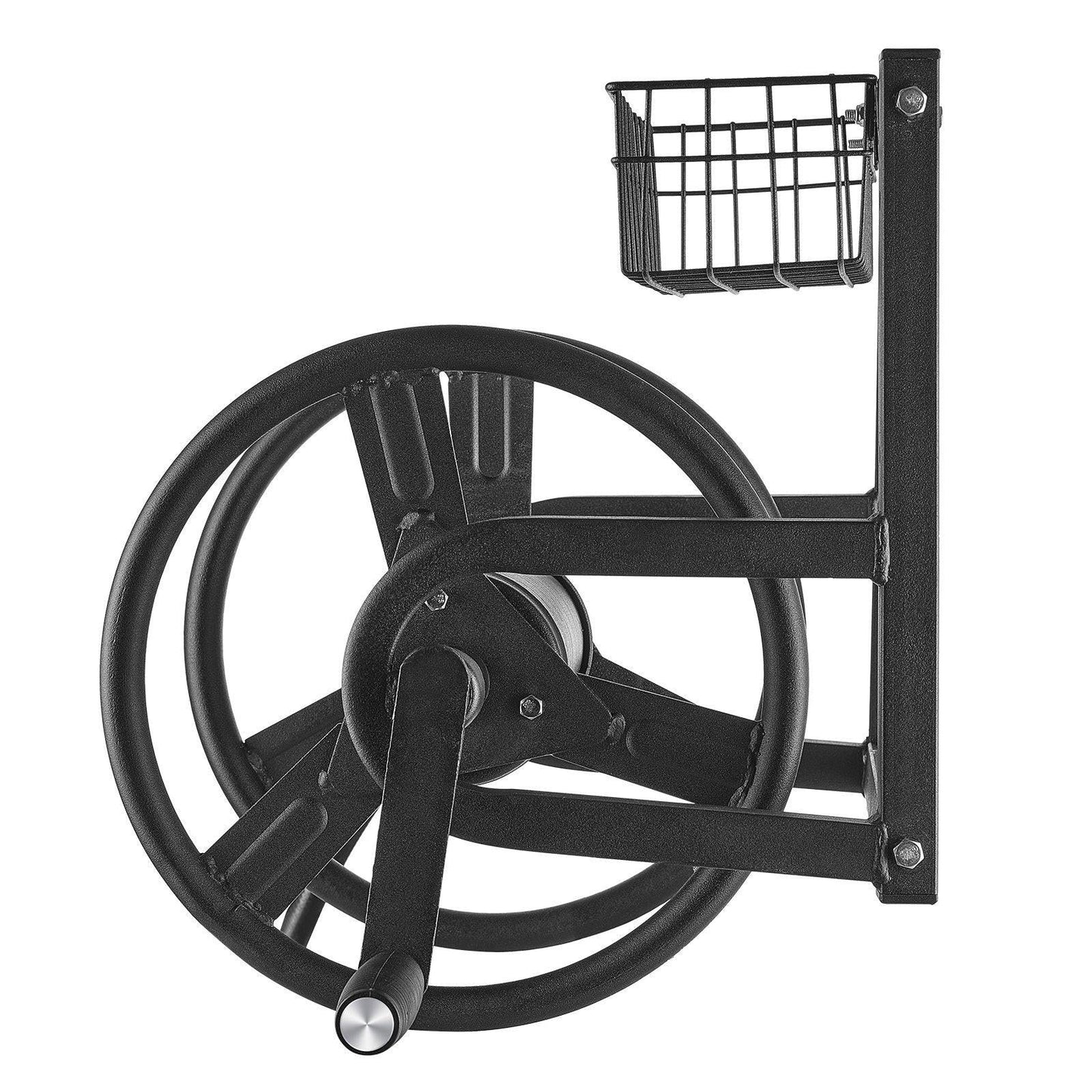 Wall Mounted Garden Hose Reel 125ft 5/8 in Metal Hose Reel with Basket.