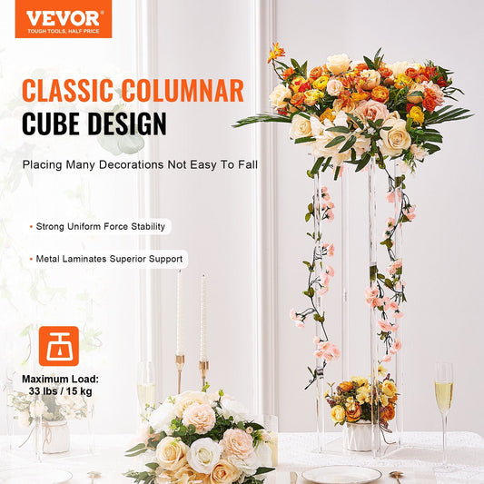 2PCS 31.5inch/80cm High Wedding Flower Stand, With Acrylic Laminate,Acrylic Vase Column Geometric Centerpiece Stands, Floral Display Rack for T-Stage Events Reception, Party Decoration Home