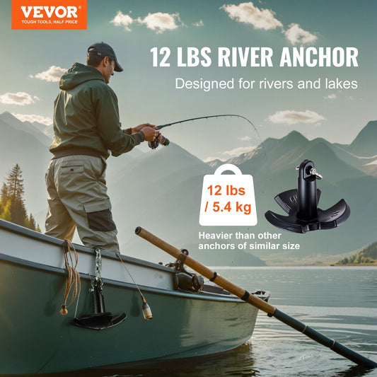 River Anchor, 12 LBS Boat Anchor Cast Iron Black Vinyl-Coated with Shackle, Marine Grade Mushroom Anchor for Boats Up To 10 ft, Impressive Holding Power in River and Mud Bottom Lakes.