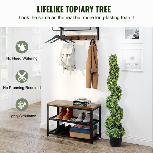 Artificial Topiaries Boxwood Trees, 10cm Tall (2 Pieces) Faux Topiary Plant Outdoor, All-year Green Feaux Plant w/ Replaceable Leaves for Decorative Indoor/Outdoor/Garden