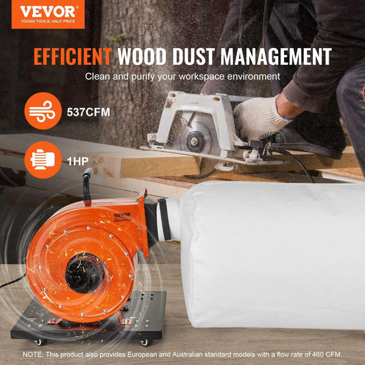 Dust Collector, 1HP 460 CFM Air Flow, Rolling Dust Collector with 80L Large Dust Collection Bag, 2.5 Micron Bag Filtration, Industrial Workshop Mobile Wood Dust Container with Handle and Wheels.