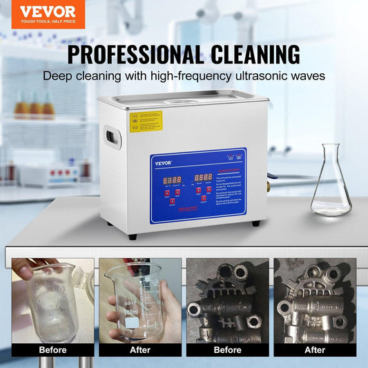 Brand New 6 Liter Stainless Steel Digital Ultrasonic Cleaner w/ Bracket & Drainage System.