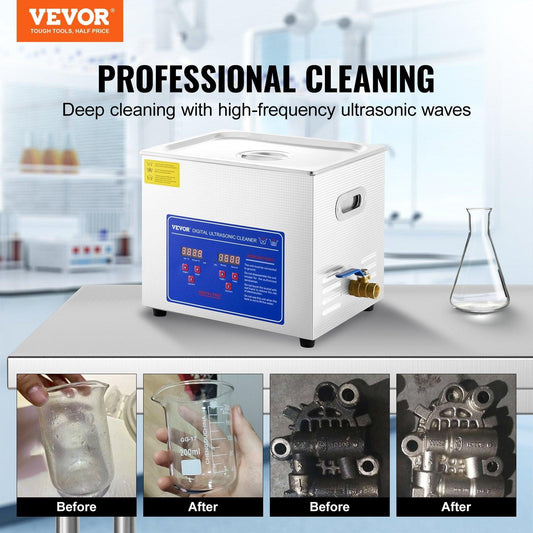 Ultrasonic Cleaner 10L Jewelry Cleaning with Digital Timer Ultrasonic Cleaning Machine for Jewellery Rings Watches Eyeglasses Dentures Coins Metal Parts Commercial and Home Use Silver.