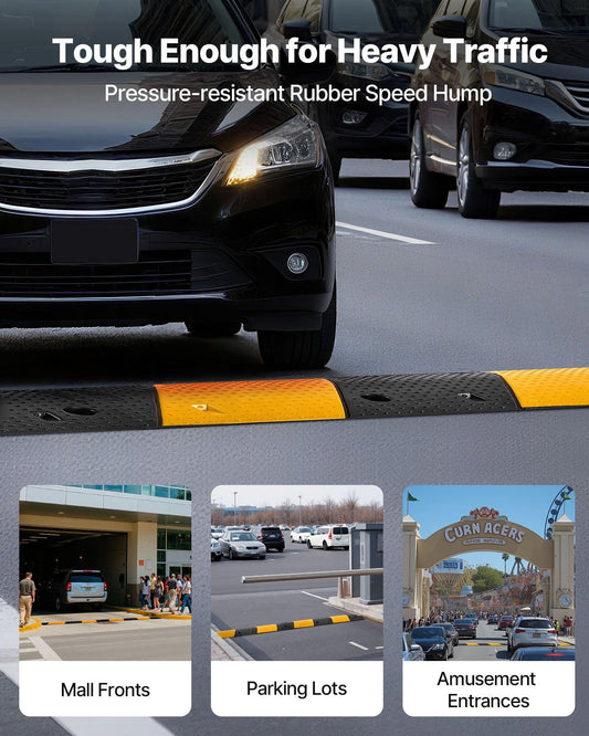 1000MM Rubber Speed Bump, 2 Pack, 2 Channel Heavy Duty Traffic Speed Hump, 9,979 kg/Axle Load Capacity, Cable Protector Ramp with Expansion Screws, for Asphalt Concrete Gravel Driveway and Road.