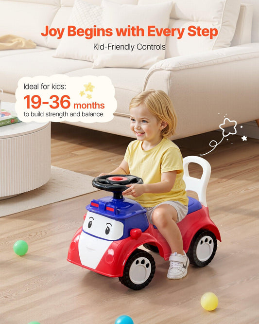 Ride On Toddler Push Car, Push Car for Toddler 19 to 36 Months, Kids Ride On Toy with Music & Under-seat Storage, 25 kg Load Capacity, Foot-to-Floor Walker for Toddlers Boys Girls, Red.