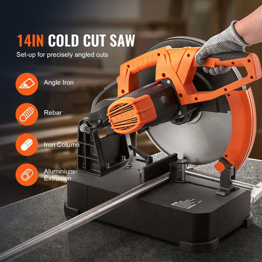 Chop Saw, 14"/355mm Blade Diameter Cut Off Saw, 2800W 1200RPM Steel Cutting Machine, Adjustable Dry Cut Chop Saw, Miter Saw for Cutting Metal Cold Cut Saw for Steel/Rebar/Iron/Aluminum.