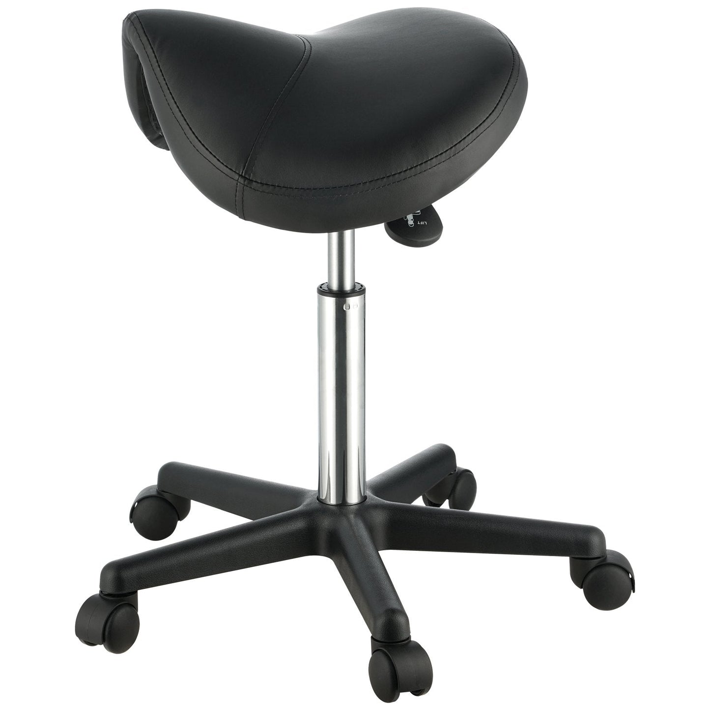 Saddle Stool with Wheels, 400 LBS Weight Capacity Ergonomic Rolling Saddle Stool, Height Adjustable Thickened PU Leather Swivel Saddle Stools Chair for Salon, Spa, Tattoo, Clinic, Black