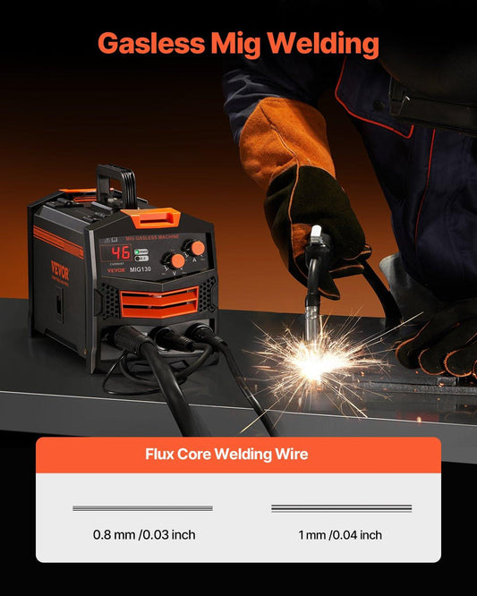 MIG Welder 130Amp Gasless Flux Core Mig Welding Machine with IGBT Inverter.