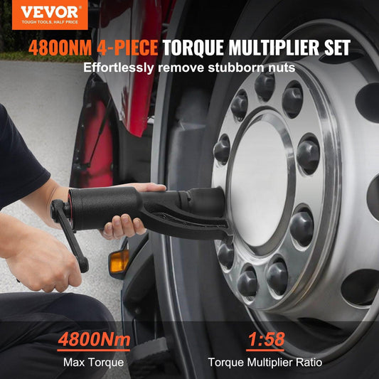 Torque Multiplier, Heavy Duty Torque Multiplier Wrench Set, 1 Inch Drive Lug Nut Wrench Torque Multiplier, 1:58 4800N.m Lug Nut Remover, with 4 Sockets and Storage Case for Truck Trailer RV.