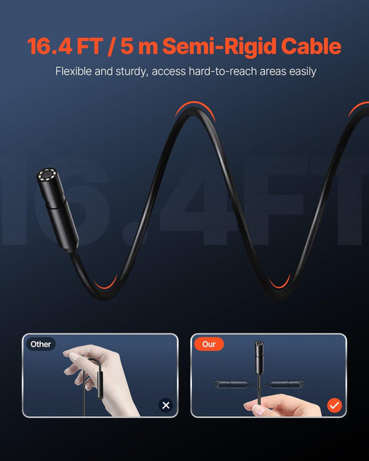 Endoscope Camera with Light, 1920P HD Borescope for Android & IOS, 8 LED Lights Inspection Camera with 5m Semi-Rigid Cable, 2X Zoom, IP67 Waterproof Snake Scope Camera for Auto, Plumbing.