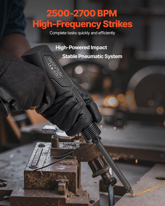 Air Hammer, 2500-2700BPM Pneumatic Hammer with 70mm Stroke & 4PCS 170mm Long Barrel Chisels, Pistol-Grip Compact Air Chisel Pneumatic Shovel Tool for Cutting Scraping Demolishing.