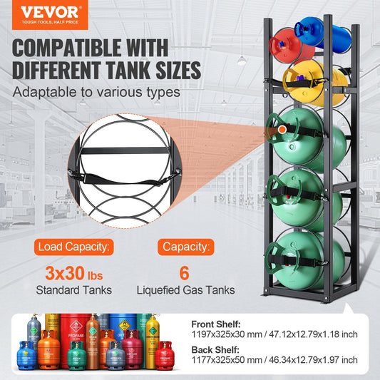 Refrigerant Tank Rack, with 3 x 30lbs and Other 3 Small Bottle Tanks, Cylinder Tank Rack 12.79x12.99x47.12 in, Refrigerant Cylinder Rack and Holders for Freon, Gases, Oxygen, Nitrogen.