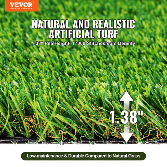 Artifical Grass, 6 x 10 ft Rug Green Turf, 1.38"Fake Door Mat Outdoor Patio Lawn Decoration, Easy to Clean with Drainage Holes, Perfect For Multi-Purpose Home Indoor Entryway Scraper Dog Mats.
