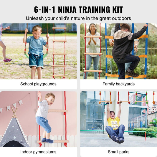 Ninja Warrior Obstacle Course for Kids, 15.24 m Weatherproof Slacklines, 500lbs Weight Capacity Monkey Line, Outdoor Playset Equipment, Backyard Toys Training Equipment Set with 10 Obstacles.