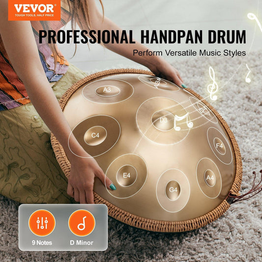 Handpan Drum 22 in 9 Notes D Minor Steel Hand Drum with Mallets for Adult.