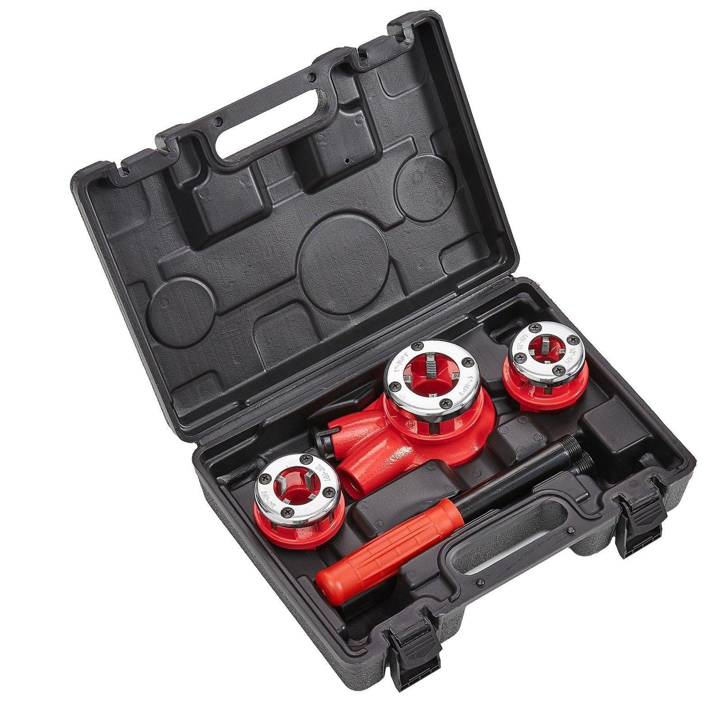 Ratchet Pipe Threader Kit, 1/2" NPT, 3/4" NPT, 1" NPT Manual Ratcheting Pipe Threader, Portable Pipe Threading Tool Set with 3PCS NPT Dies, Storage Case for Galvanized Aluminum Iron Copper Pipes.