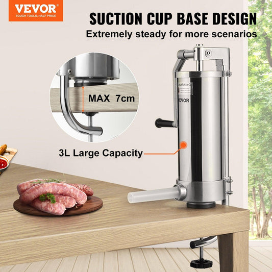 Sausage Stuffer 5LBS/3L Capacity Homemade Sausage Maker Stainless Steel.