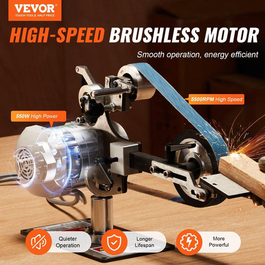 Belt Grinder Sander, 30 x 1-Inch Variable Speed Belt Polisher with VFD, 550W Polishing Grinding Machine with 2 Grinding Moulds & 3PCS Sanding Belts for Metalworking, Knife Making.
