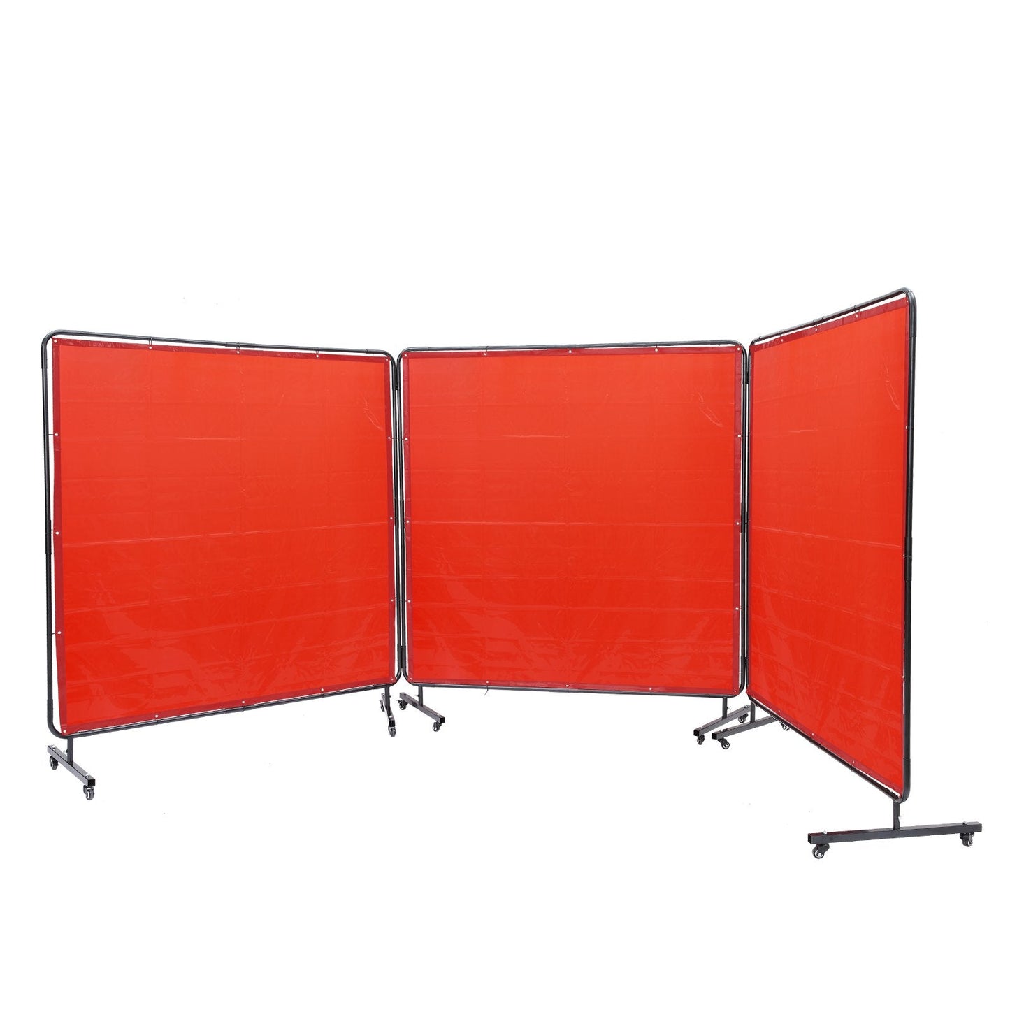 Welding Screen with Frame, 6' x 6' 3 Panel Welding Curtain Screens, Flame-Resistant Vinyl Welding Protection Screen on 12 Swivel Wheels (6 Lockable), Moveable & Professional for Workshop, Red