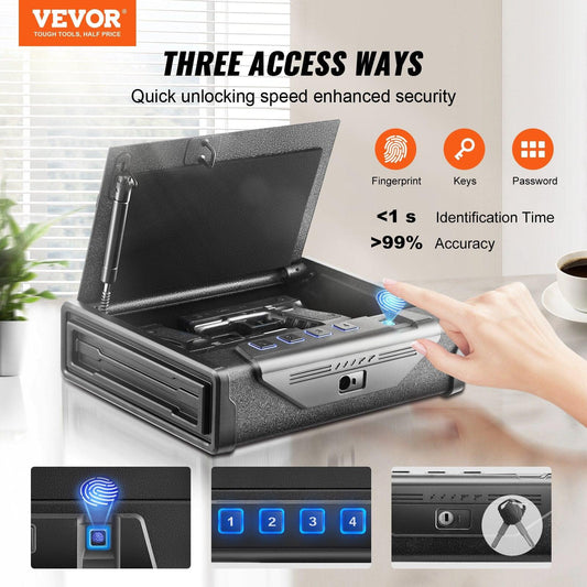 Gun Safe for Pistols Biometric Gun Safe with 3 Access Ways for 2 Pistols.