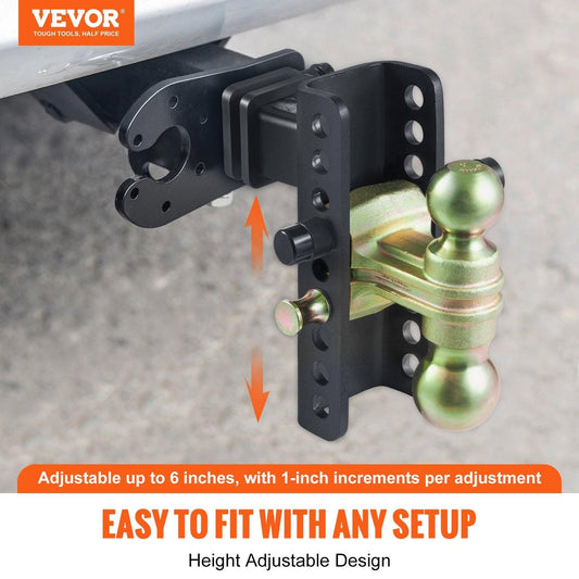 Adjustable Trailer Hitch, 152.4 mm Drop & 114.3 mm Rise Hitch Ball Mount with 50.8 mm Receiver, Solid Tube, 6350 kg GTW, 50.8 mm and 58.7 mm 45# Steel Tow Balls with Key Lock for Truck Towing.