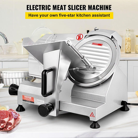 Commercial Meat Slicer, 200W Electric Deli Food Slicer, 350-400RPM Meat Slicer with 8" Carbon Steel Blade, 0 - 0.47 inch Adjustable Thickness Electric Meat Slicer for Home and Commercial Use.