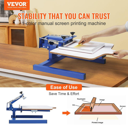 Screen Printing Machine, 1 Color 1 Station Silk Screen Printing Press, 21.2x17.7in / 54x45cm Screen Printing Press, Double-layer Positioning Pallet, Adjustable Tension for T-shirt DIY Printing.