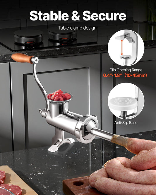 Heavy Duty Meat Grinder Manual Sausage Filler Stainless Steel with Clamp.