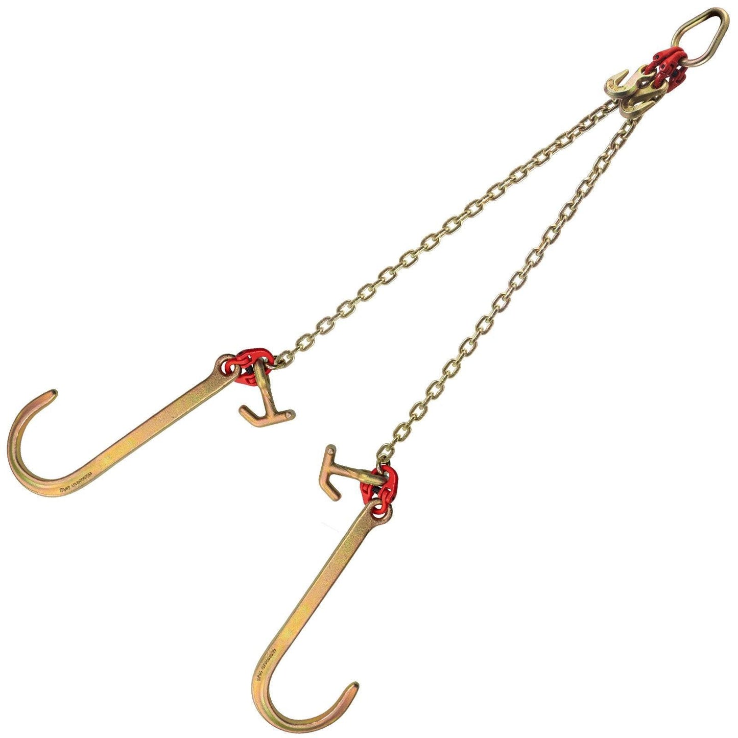 V Bridle Chain, 5/16 in x 2 ft Tow Chain Bridle, Grade 80 V-Bridle Transport Chain, 9260 Lbs Break Strength with TJ Hooks & Grab Hooks, Heavy Duty Pear Link Connector and Chain Shorteners.