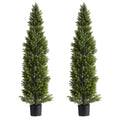 Artificial Topiary Cedar Trees, 2 Set 1524mm Faux Pine Shrubs Plants, Fake Silk Tree Look Real, Easy Assembly for Decor Front Porch Outdoor Patio Garden Balcony Backyard Indoor Office