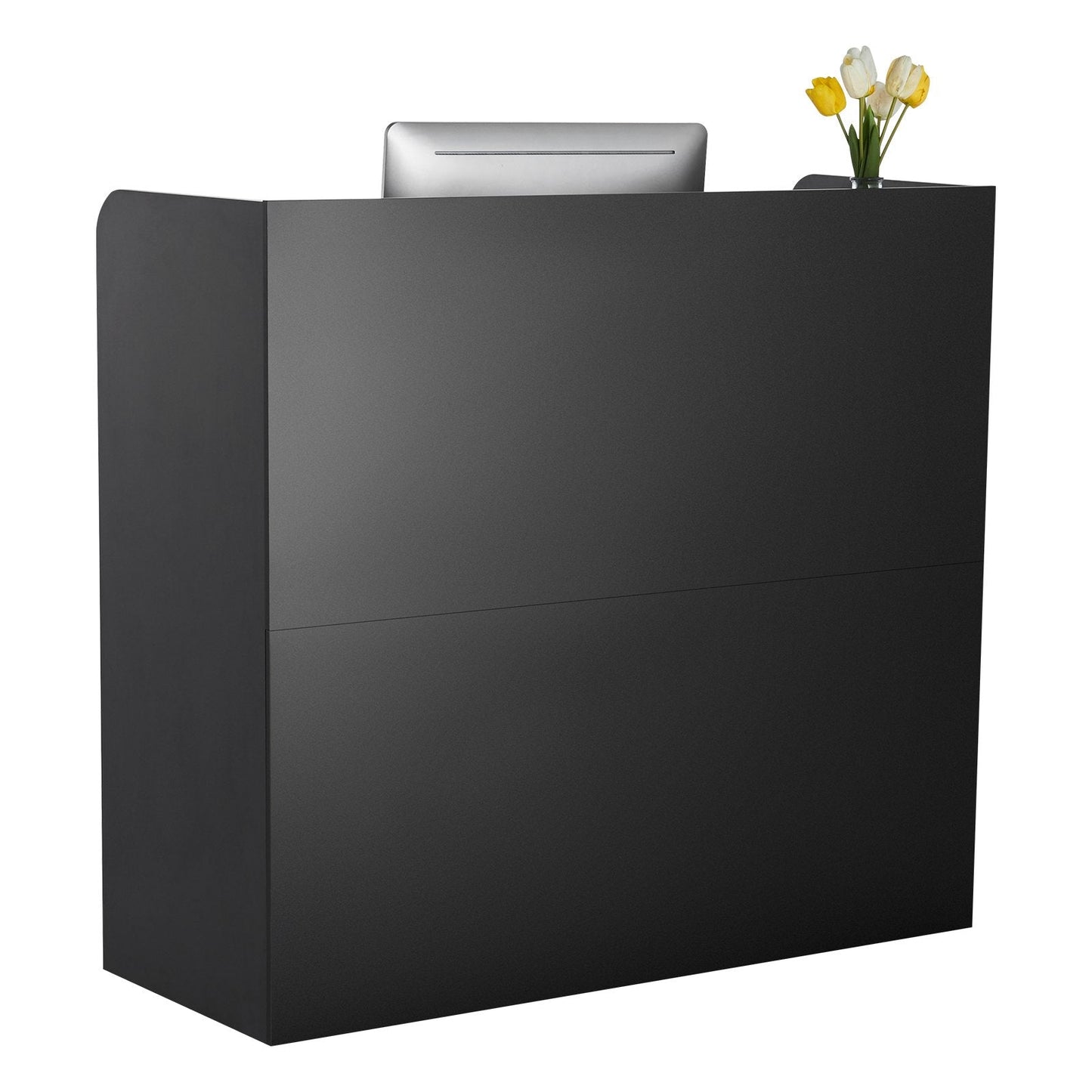 Reception Desk, 1200 x 480 x 1100 mm Rectangular Front Counter Table, Office Reception Counter with Lockable Drawer and Storage Cabinet, for Checkout, Lobby, Beauty Salon and Office, Black