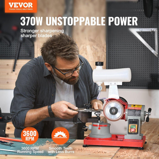 Circular Saw Blade Sharpener, 370W Saw Blade Grinding with Water Injection, Water Injection Circular Saw Blade Sharpening & 6 Saw Centerings, 5-inch Grinding Wheel for Carbide Tipped Saw Blades.