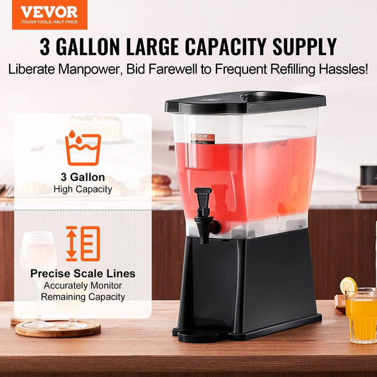 Beverage Dispenser, 3 Gallon Drink Dispenser for Parties, Plastic Juice Dispenser with Stand Spigot Lid, Iced Tea Lemonade Juice Water Dispenser, for Restaurants, Hotels, Parties.