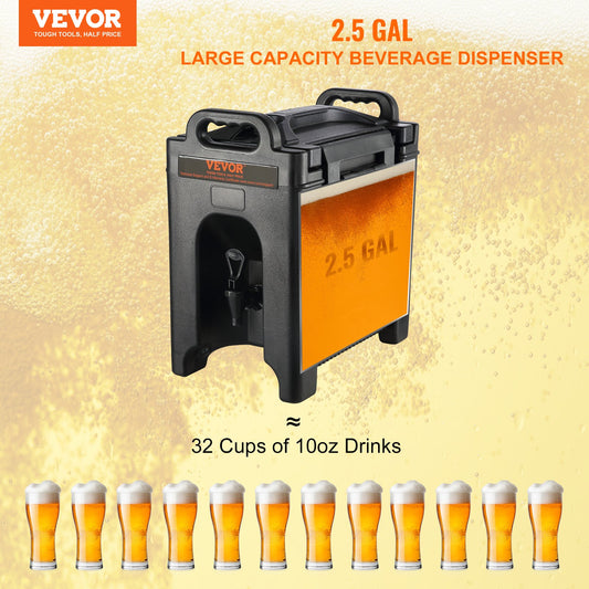 Insulated Beverage Dispenser, 9.5 L, Food-grade LDPE Hot and Cold Beverage Server, Thermal Drink Dispenser Cooler with 23 mm PU Layer Two-Stage Faucet Handle, for Restaurant Drink Shop