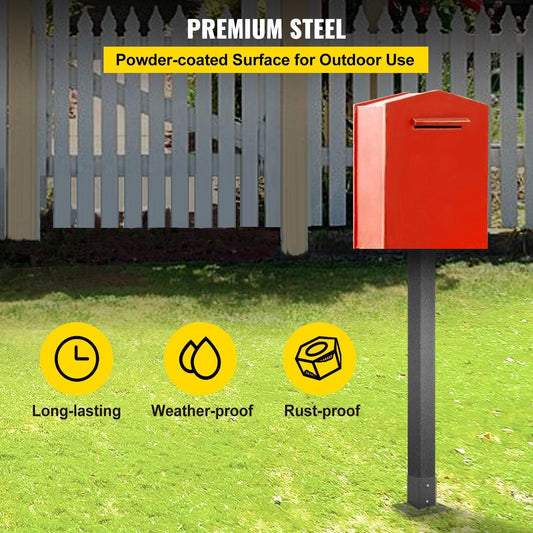 Mailbox Post Stand Mail Box Post 43" Black Powder-Coated Steel for Outdoor.