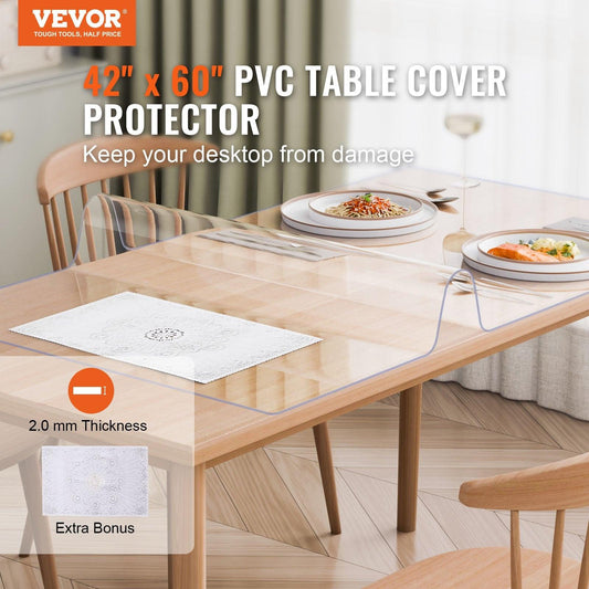 Plastic Table Cover, 42 x 60 Inch 2.0 mm Thick Clear Table Protector, Rectangle PVC Desk Mat, Waterproof & Easy Cleaning Desk Pad Tablecloth, for Office Dresser Dining Room Table Night Stand.