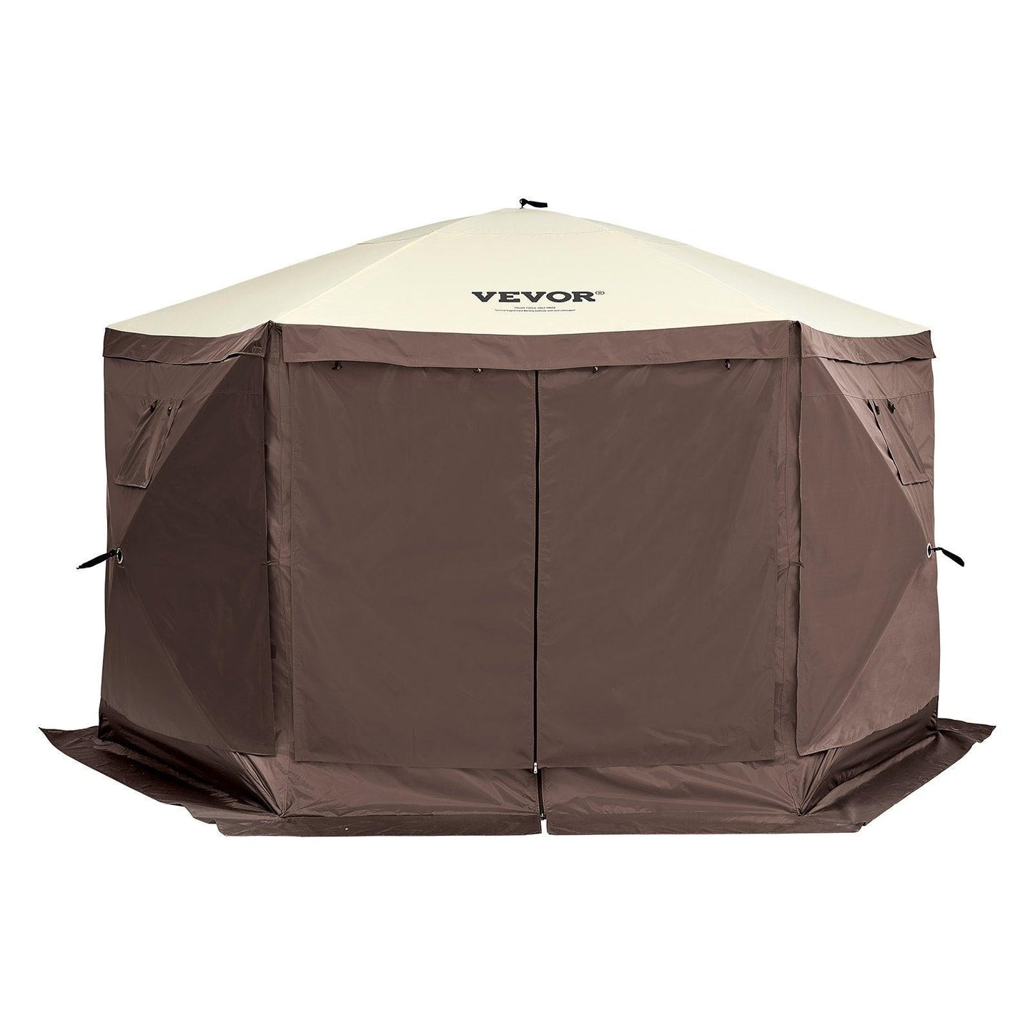 Pop Up Gazebo Tent, Pop-Up Screen Tent 6 Sided Canopy Sun Shelter with 6 Removable Privacy Wind Cloths & Mesh Windows, 11.5x11.5FT Quick Set Screen Tent with Mosquito Netting, Brown.