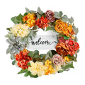 Artificial Decorative Wreath 60.96 cm Red Orange Yellow Hydrangeas Roses