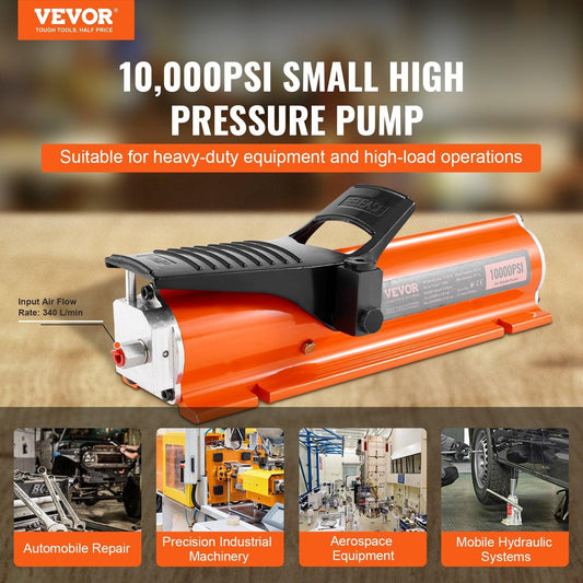 10,000PSI Air Hydraulic Pump, 0.18 Gal Reservoir, NPT 3/8 In Oil Outlet, NPT 1/4 In Inlet, Metal Shell Air Actuated Treadle Foot Pump, for Precision Industrial Machinery & Aerospace Equipment.