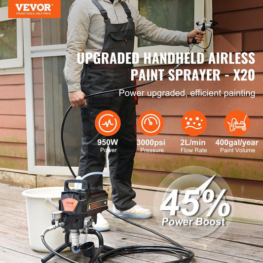 Stand Airless Paint Sprayer, 950W 3000PSI High Efficiency Electric Airless Sprayer, Fine And Even Painting Effect, Handheld Paint Sprayers for Home Interior and Exterior Furniture and Fences.