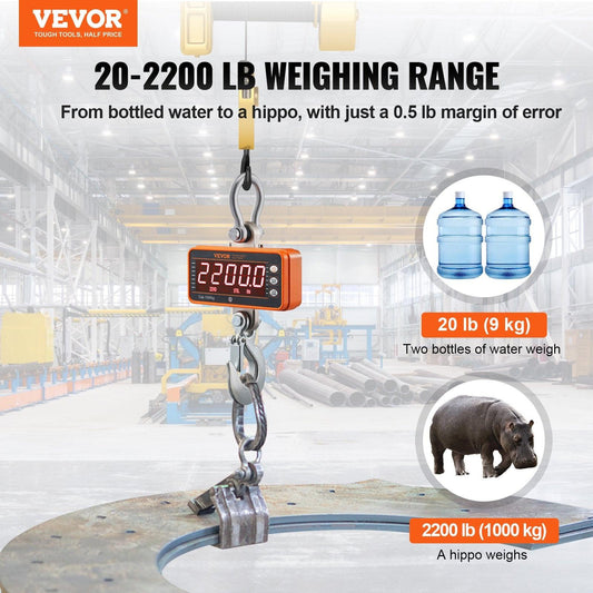 Digital Crane Scale, 2200 lbs/1000 kg, Industrial Heavy Duty Hanging Scale with Remote Control, Cast Aluminum Case & LED Screen, High Precision for Construction, Factory, Farm, Hunting (Orange).