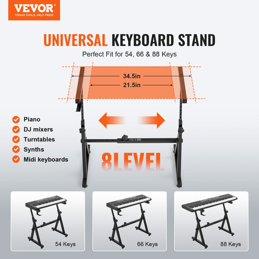 Piano Keyboard Stand and Bench Set, Z Style, Heavy-Duty Digital Piano Music Stand and Seat, 250 lbs Capacity with Adjustable Piano Bench Width Height Wheels, Fits for 54-88 Key Electric Pianos