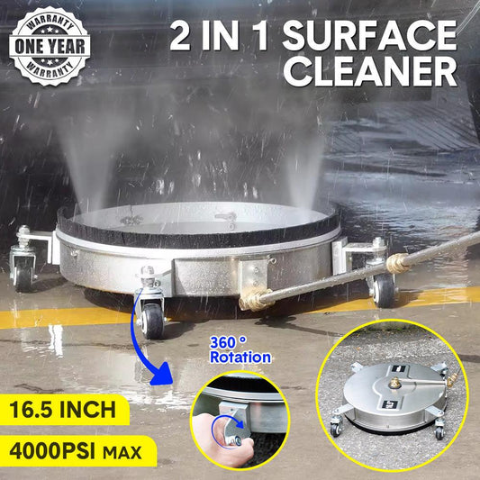 2In1 Surface Cleaner 16.5Inch Undercarriage Washer Pressure Washer Max 4000PSI 1/4 Quick Connector with Universal Wheels and Wands for Car Ground Cleaning.