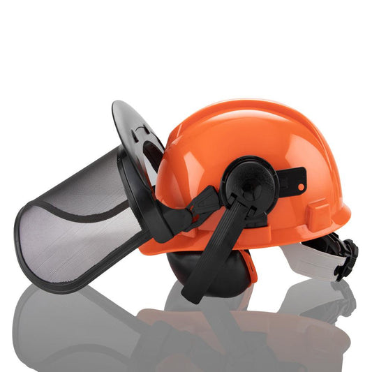 Chainsaw Brushcutter Hard Hat Safety Helmet Face Shield With Visor & Ear Muffs For Landscaping Gardening Lawn Mowing Edge Trimming CE Approved.