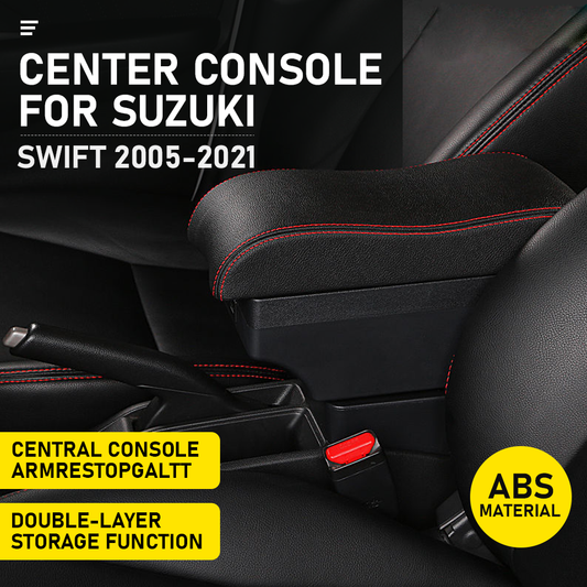 Suzuki Swift 2005-2021 Center Central Storage Car Console Seat Armrest Box Durable ABS Armrest Box Replacement Double Layer Black With USB Cable.