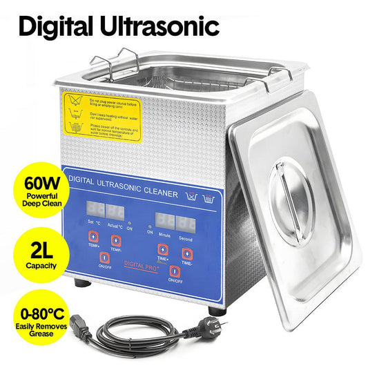 2L Ultrasonic Cleaner Lab-Grade Stainless Steel Ultrasonic Cleaning Machine Digital Heating Timer and Basket for Home and Commercial Jewellery Eyeglass.